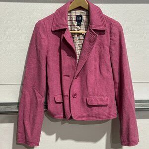 GAP Pink Wool Blend Cropped Peacoat Jacket Plaid Lined Size M Vintage Style
